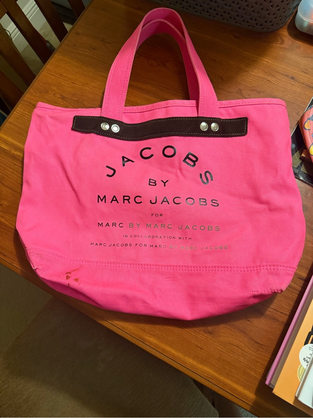 Marc Jacobs Hot Pink Canvas Logo Tote with Contrast Trim